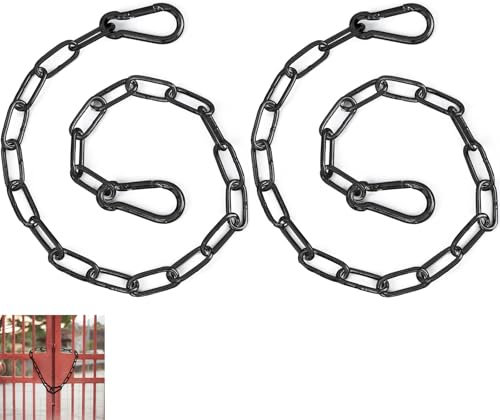 2Pcs Stainless Steel Chain Lock with Carabiners, 60cm Gate Chain, Latches for Fence, Garage, Bicycle Security (Black)