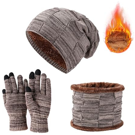 JXCTNNU Cappello Sciarpa Guanti Set Invernale Berretto Cappelli Invernali Invernale Scaldacollo Guanti Touch Screen Uomo Donna 3in1 Kit Accessori Caldi Cappello Sciarpa Guanti