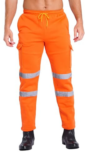 Fldy Herren Warnschutz Arbeitshose Jogginghose Mit Reflexstreifen Stretch Sport Outdoorhose Elastische Taille Orange L