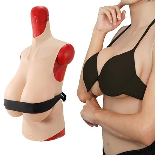 Adima Halbkörper Silikon Gefüllte Brustplatte Brustformen K Cup Falsche Brüste Crossdresser Große Titten Weste für Drag Queen,Braun,Gel Filled