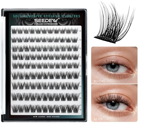SEEDEW Selbstklebende Wimpern Zuhause, Natürlich 3D Volumen 99 Stück Einzelne Wimpern Extensions, Kein Kleber Erforderlich, Weiche Falsche Wimpernverlängerungen für Partys(Volume-2-C-MIX10-16-Schwarz)