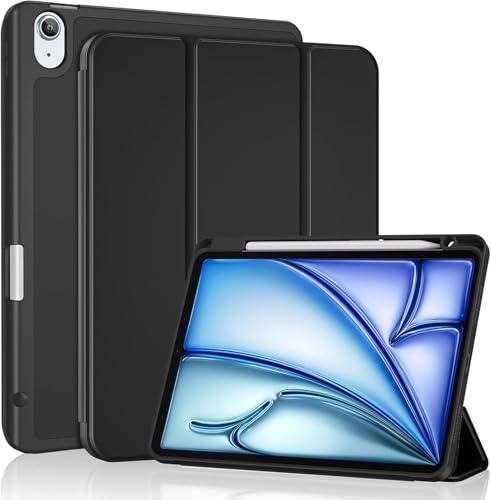 ProCase Hülle für iPad Air 11 Zoll (M3 2025/M2 2024)/ iPad Air 6/5/4 Gen 10,9 Zoll (2022/2020) mit Stifthalter, Case Cover für iPad Air 11”/10,9” -ganz Schwarz