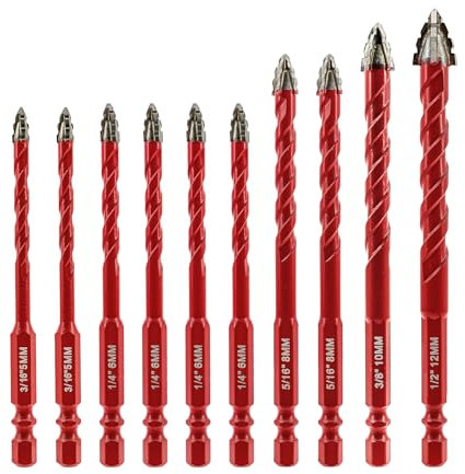 FOCSTOL Serrated Masonry Drill Bit Set 10pcs - 5/6/8/10/12mm High-Strength Eccentric Twist Drill Bit for Wood Plastic Masonry Ceramic Tile Concrete Marble