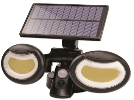 Suprema, Foco LED de exterior solar, proyector solar LED COB, sensor crepuscular y PIR, IP44, luz potente, autonomía 6-8 horas