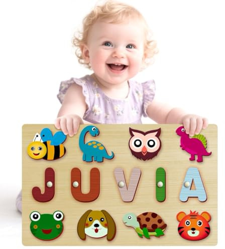 Personalisiertes Holzpuzzle mit Namen - Kinderpuzzle ab 1-3 Jahre, Montessori Baby Geschenk (Name Puzzle-02)