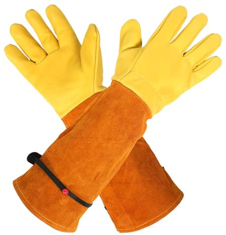 Bamworld Gartenhandschuhe Damen Herren Leder Dornensicher Lange Arbeitshandschuhe Für Rosen Rückschnitt Gartenarbeit Brombeeren Pflanzen Arbeiten im Freien
