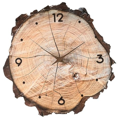 MHADBKH Orologio da parete silenzioso con venature del legno a batteria con anelli annuali stampa per camera da letto, cucina, ufficio, decorazione orologio da parete