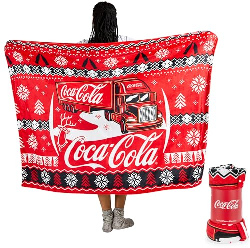 Official Coca-Cola Christmas Fleece Blanket – Cosy 'Holidays Are Coming' Truck Design Throw – Soft Flannel Fleece – Official Coke Merchandise – 150 x 125 cm