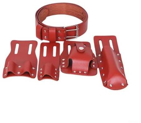 Zilimontt Leather Tool Pouch Organizer for Level Spanners and Hammers, 5-Piece Set with Movable Holders, Wear-Resistant Belt Holder Compatible with Scaffold Work, Brown B(Brown)