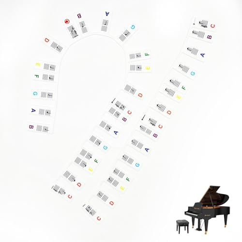 Removable Piano Keyboard Note Labels for Beginners, Reusable Silicone Electronic Piano Key Notes Overlay Strips Learning Guide, 61-Key Full Size, No Need Stickers Rainbow Color Comes with Storage Box