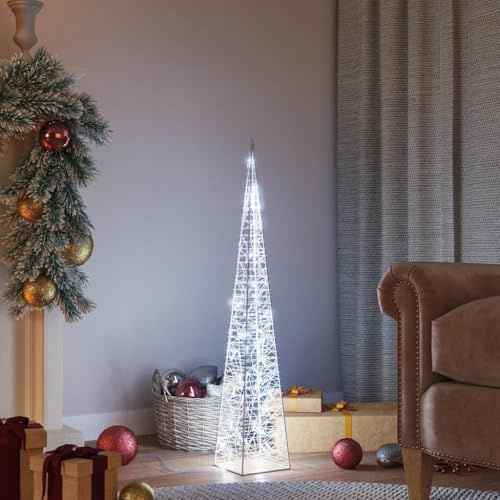 ACAGALA Pirámide LED de 90 cm, iluminación para Navidad interior y exterior, acrílico, decoración de Navidad, cono, luz blanca fría, iluminación navideña con 8 programas de iluminación