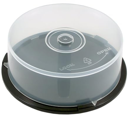 RIVERMEDIA 25 Disc CD/DVD Cake Box – Empty Spindle Storage Tower with Locking Cover – Clear Protective Disc Storage Case CD DVD Cake box (5)