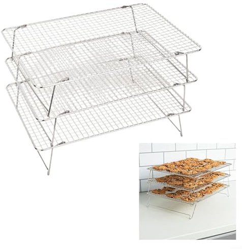 HomeVortex Set di griglie impilabili in acciaio inox per raffreddamento torte, per arrostire, cuocere, grigliare, raffreddare la griglia (tre strati)