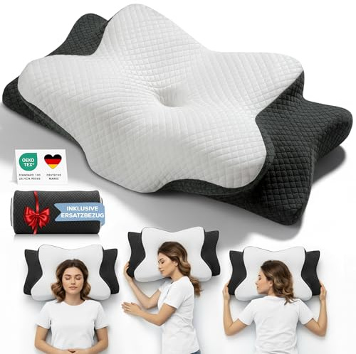 Mirbex® Ergonomisches Kissen mit Ersatzbezug, Memory Foam Nackenstützkissen | Höhenverstellbares Kopfkissen, Schlafkissen für Seiten- und Rückenschläfer