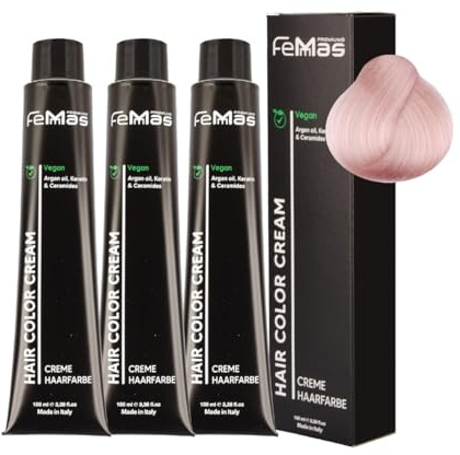 FemMas Lot de 3 teintures capillaires Fantasy Pink Blond I Crème à l'huile d'argan, de kératine et de céramides I Coloration permanente ou teinte pour des résultats de couleur éclatants I 100 ml