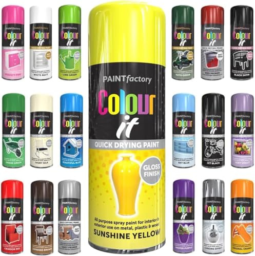 Spray Paint Gloss Yellow Finish Aerosol 250ml can - Quick Dry, All Purpose Spray Paint for Interior and Exterior Ideal for Wood, Metal, Plastic, Indoor & Outdoor Use