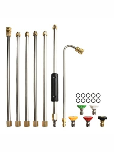 Homeponnew Nettoyeur haute pression Outil de nettoyage de gouttière avec coupleur rotatif à 180 degrés, pression maximale 4000 psi, 5 buses dont savon et 0 degré, pour le nettoyage du toit et des