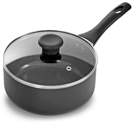 Blackmoor 20cm Saucepan Non Stick, Glass Lid, Black | Ceramic Non-Stick With Cool-Touch Handle, PFAS-Free, Suitable For All Hob Types Induction, Essentials Range