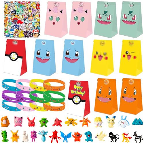 YFCHOTI Mitgebsel Kindergeburtstag, 98pcs Geburtstag Gastgeschenke Mitbringsel Set mit Papier Geschenktüten Minifiguren Silikonarmbänder Stickers, Party Kleine Geschenke Give Aways für Jungen Mädchen