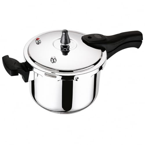 Stainless Steel Pressure Cooker with Induction Base, Outer Lid Cooker with Sandwich Bottom, Heavy Duty Cooking Pot for Rice, Soups & Fast Cooking, Dual Bakelite handles with Self Locking (9 Litres)