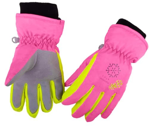 Azarxis Kids Children Snow Gloves Winter Windproof Ski Glove for Snowboarding, Cycling (9-12 Years Old, Rose Red)