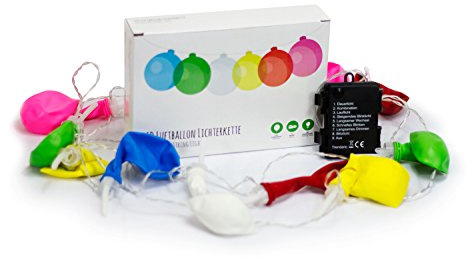 Trendario LED Luftballon Lichterkette, 12 LED Ballon Girlande, Partydeko, batteriebetrieben für innen und außen, bunt