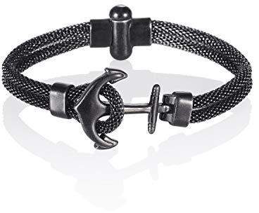 namana Pulsera Ancla Acero Inoxidable para Hombre. Pulsera de Malla en Negro Vintage con Ancla. Joyería Náutica con Caja de Regalo. (20.5)