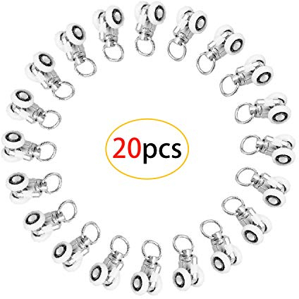 CAILI 20 Rollen für Vorhangschienen, Kunststoff, Twin auf Rollen, für Schiebeschiene, leise, für Duschvorhang, Pisten (weiß)