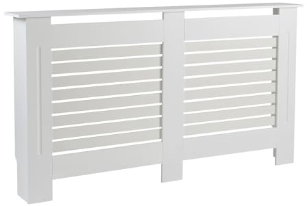 Home Source Radiator Cover Wooden Wall Cabinet Shelf Slatted Grill, White, Large 152cm