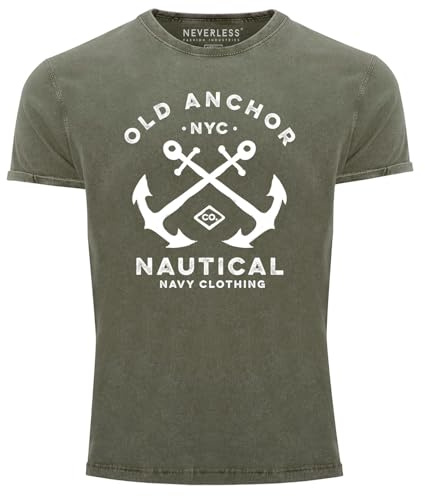 Neverless® Herren Vintage Shirt gekreuzte Anker Old Anchor Nautical Used Look