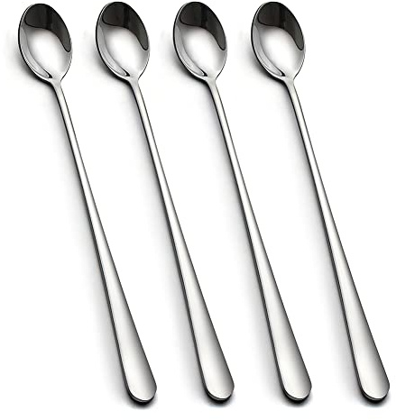 IQCWOOD Long Handle Ice Tea Spoons, 9-Inch Coffee Ice Cream Stainless Steel Cocktail Stirring Spoons, Set of 4