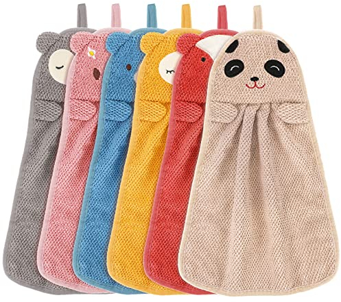 Tatuo 6 Stück Kinder Handtuch Tier Kinderhandtuch Set Mikrofaser Handtuchset Schnell Trocknende Waschlappen mit Aufhängeöse Baby Badetuch Duschtuch für Küche und Badezimmer Heim und Kindergarten