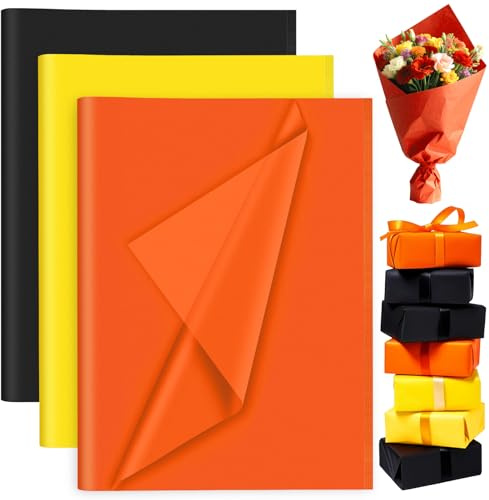 PLULON 60 Sheets Black Orange Yellow Tissue Paper Bulks, Gift Wrap Tissue Paper Sheets for Packaging Birthday Gift Wrapping Paper Birthday Wedding Construction Party Decorations
