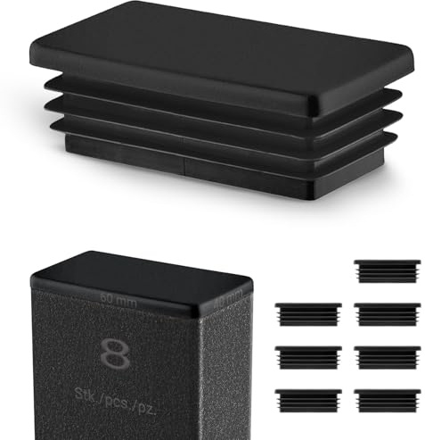 EMFA Lamellenstopfen für Rechteckrohre 60x40 mm Schwarz, 8 Stück | Rechteckstopfen, Rohrstopfen, Endkappen, PE-Kunststoff