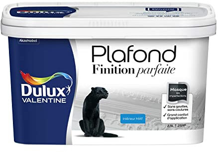 Dulux Valentine Peinture Plafond Finition Parfaite - Masque les Imperfections - Mat Blanc 2,5 L