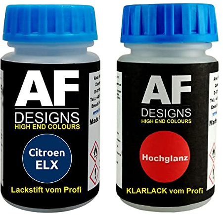 Alex Flittner Designs Stylo de retouche compatible avec Citroen ELX Bleu Electra Metallic + Set de peinture automobile comprenant vernis transparent et peinture de base, 50ml chacun