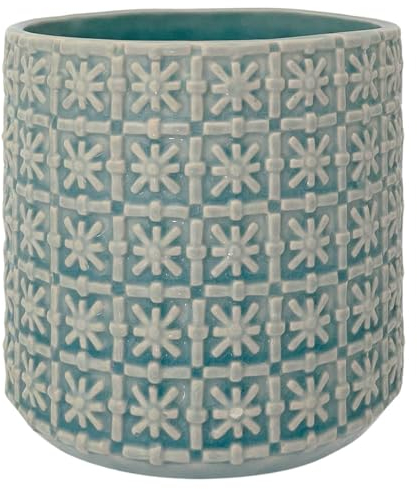 Nordring Ceramic Flower Pot Cross - colorful Planter, Pot for plants, sukkulents Size M (12,5 cm ø) Dia 5'', Stoneware, sky blue