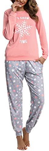 Bresdk Pijama Mujer Invierno Algodon Rayas Largo Manga Larga Ropa para | Dormir Tallas Grandes