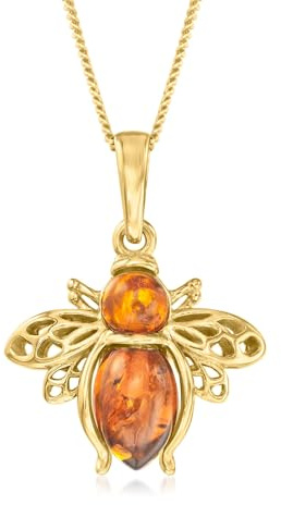Ross-Simons Amber Bumblebee Pendant Necklace in 18kt Gold Over Sterling. 18 inches