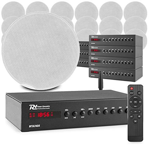 Power Dynamics 8-Zone Smart Wireless WiFi Ceiling Speaker System with Bluetooth & App Control - Multi Room Home Audio Installation with 16x FCS6 6.5-Inch Speakers & Amplifiers (SSF3519)