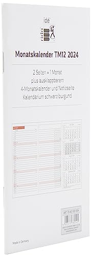 rido/idé Monats-Ersatzkalendarium Modell TM 12 2024 2 Seiten = 1 Monat Blattgröße 8,7 x 15,3 cm weiß