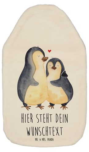 Mr. & Mrs. Panda Personalisierbare Wärmflasche Pinguine Einschlafen - Weiß