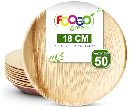 FOOGO Green 50pcs Palm Leaf Plates, 7(18cm) Small Round for Desserts | Eco Friendly Biodegradable Compostable Like Wooden, Bamboo, Paper Plates for Hot Food, Picnic Wedding Parties