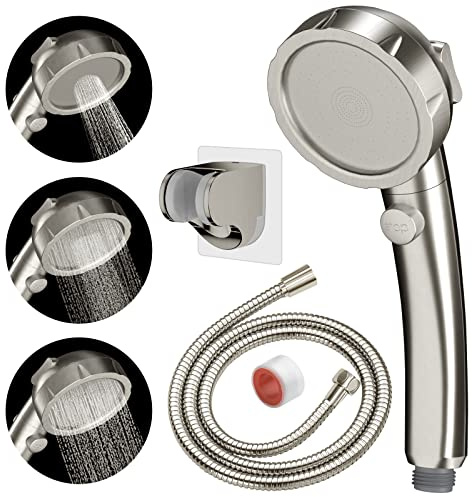 EAARSUO Pommeau de douche à main haute pression, pommeau de douche à main pour camping-car avec tuyau et interrupteur marche/arrêt, pommeau de douche amovible avec support réglable (nickel brossé)