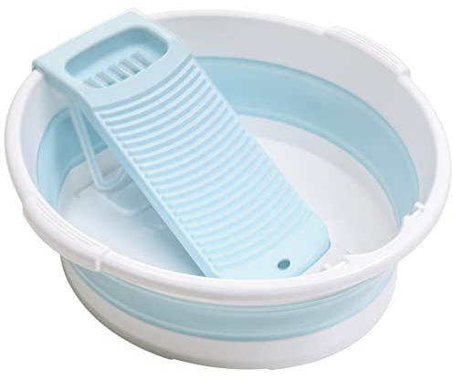 YGMXZL Bacinella pieghevole bucato con asse per lavare,Cesto portabiancheria pieghevole in plastica Per lavanderia manuale,salvaspazio,Adatto per la casa e il campeggio (Blu)