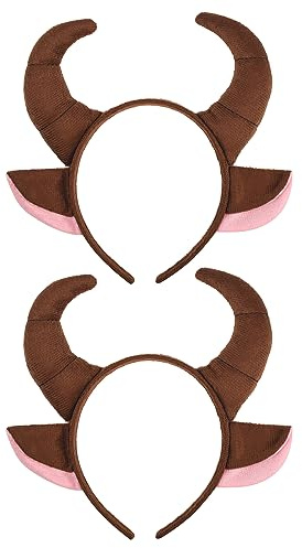 MEISH 2 Stücke Stier Hörner Stirnband Braun Plüsch Kopfbedeckung mit Ohren Tiere Kopfbedeckung für Halloween Geburtstag Cosplay Kleid