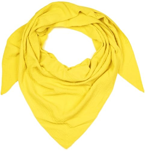 styleBREAKER foulard triangolare in mussola da donna in 100% cotone | foulard tinta unita morbido e leggero | sciarpa alla moda per tutte le stagioni - Made in Italy, 196 x 84 cm, Giallo
