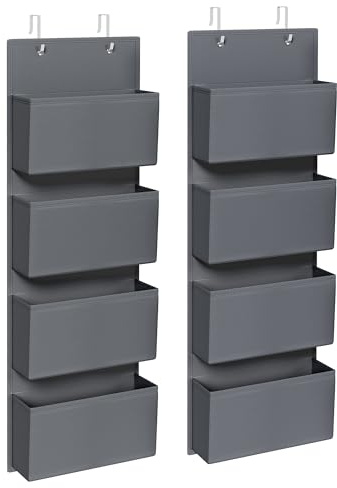 SONGMICS Over-Door Storage Organiser, Set of 2 Wardrobe Storage, 8 Pockets | Hanging Wardrobe Storage, for Bedroom, Office, Slate Grey, 12 x 33.5 x 100 cm, TINA Collection RDH004G02