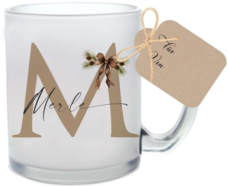 Manufaktur Liebevoll Tasse Weihnachten Name Personalisiert Glastasse Weihnachtstasse Motiv Weihnachtsschleife Glühwein Frauen Männer Nikolaus Kleinigkeit Aufmerksamkeit 300 ml
