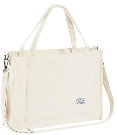 Tibroni Cord Tasche Damen Groß The Tote Bag Aesthetic Crossbody Bag mit Reißverschluss Umhänge Tasche Cord Bags for Women Shopper Damen für Uni School (16 * 4.7 * 12in)